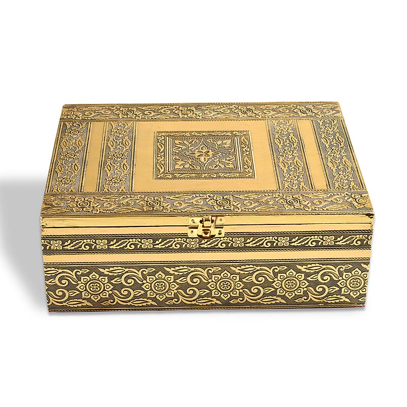 Livmore Set of 5 Handcrafted Floral Aluminum Oxidized Nested Box - Gold