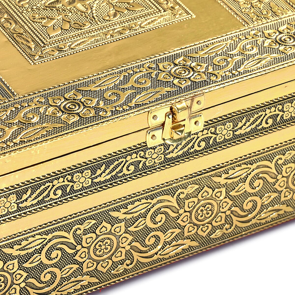 Livmore Set of 5 Handcrafted Floral Aluminum Oxidized Nested Box - Gold image number 6
