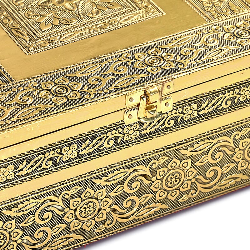 Livmore Set of 5 Handcrafted Floral Aluminum Oxidized Nested Box - Gold