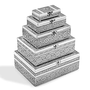 Livmore Set of 5 Handcrafted Butterfly Aluminum Oxidized Nested Box - Silver