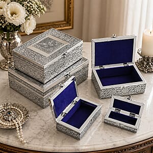 Livmore Set of 5 Handcrafted Butterfly Aluminum Oxidized Nested Box - Silver