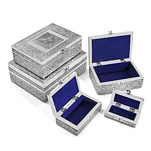 Livmore Set of 5 Handcrafted Butterfly Aluminum Oxidized Nested Box - Silver