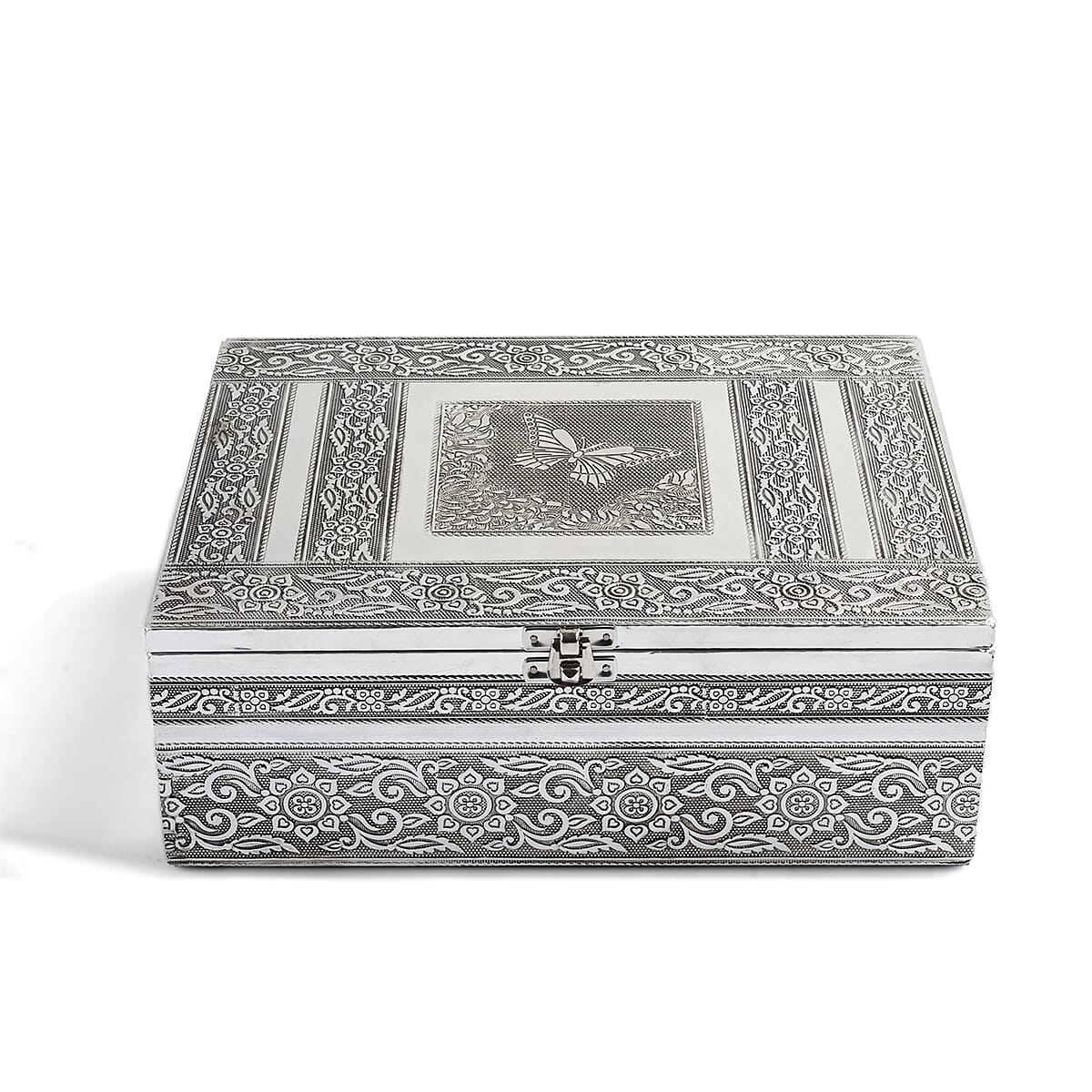 Livmore Set of 5 Handcrafted Butterfly Aluminum Oxidized Nested Box - Silver image number 5