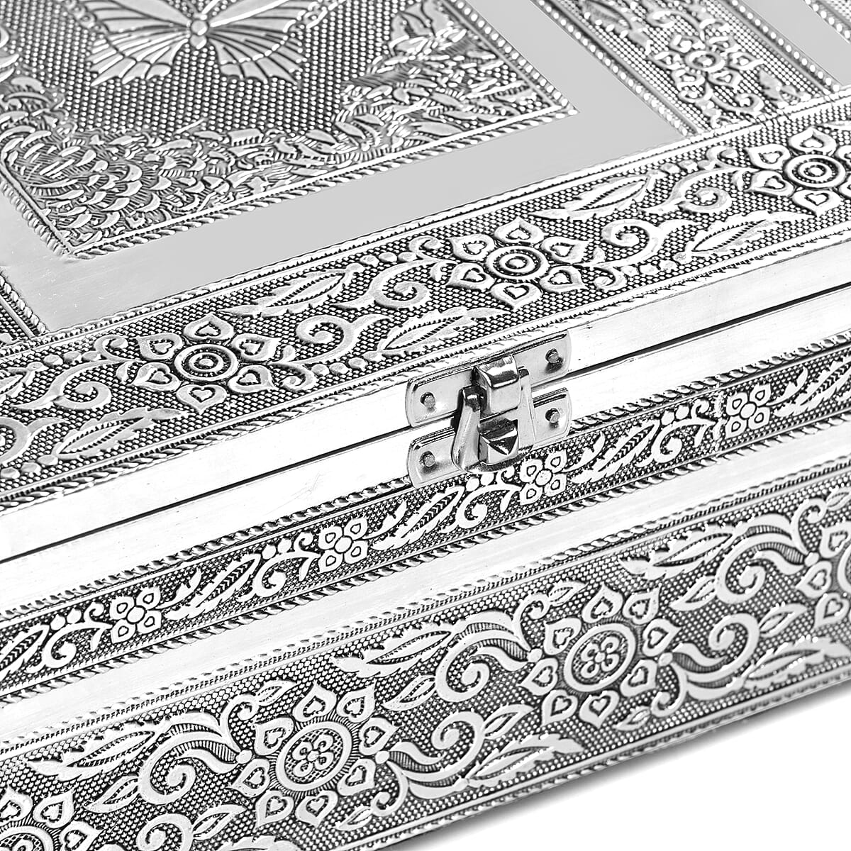 Livmore Set of 5 Handcrafted Butterfly Aluminum Oxidized Nested Box - Silver image number 6