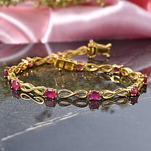EverTrue Niassa Ruby (FF) 5.50 ctw Infinity Line Bracelet in 18K Yellow Gold Plated (8.00 In)