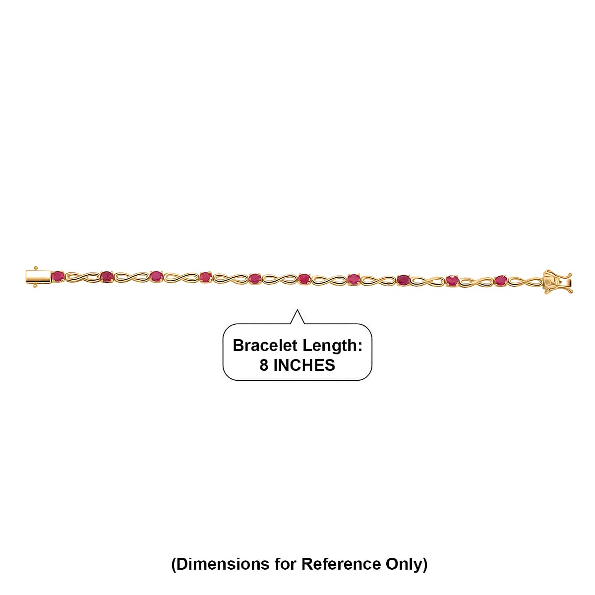 EverTrue Niassa Ruby (FF) 5.50 ctw Infinity Line Bracelet in 18K Yellow Gold Plated (8.00 In) image number 4
