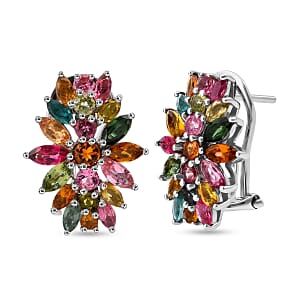 D'Joy Multi-Tourmaline 4.25 ctw Rainbow Blossom Earrings in Rhodium Over Sterling Silver (Del. In 8-10 Days)