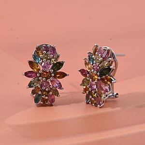 D'Joy Multi-Tourmaline 4.25 ctw Rainbow Blossom Earrings in Rhodium Over Sterling Silver (Del. In 8-10 Days)