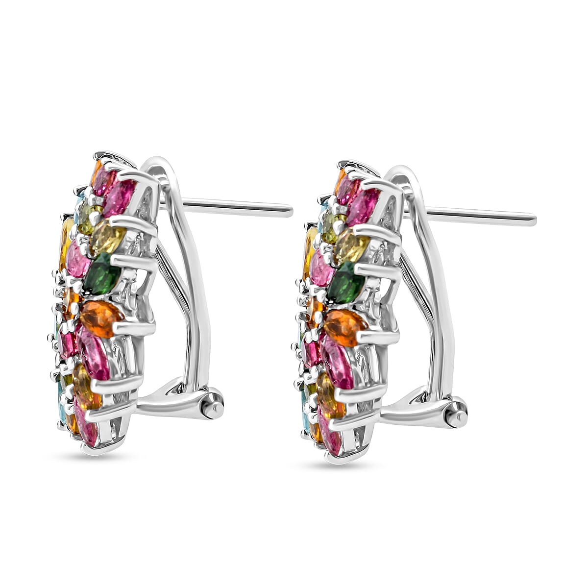 D'Joy Multi-Tourmaline 4.25 ctw Rainbow Blossom Earrings in Rhodium Over Sterling Silver (Del. In 8-10 Days) image number 3