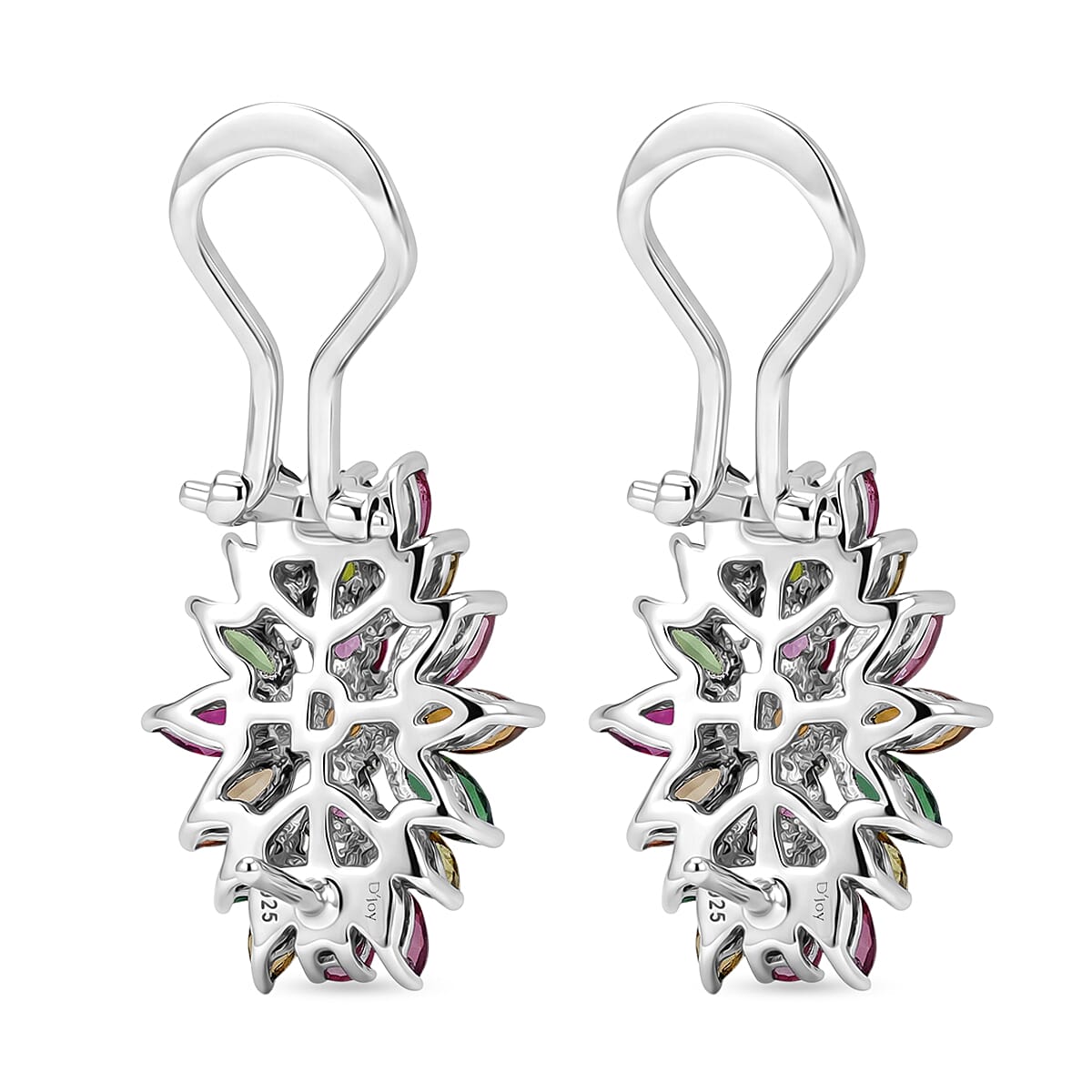 D'Joy Multi-Tourmaline 4.25 ctw Rainbow Blossom Earrings in Rhodium Over Sterling Silver (Del. In 8-10 Days) image number 4