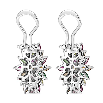 D'Joy Multi-Tourmaline 4.25 ctw Rainbow Blossom Earrings in Rhodium Over Sterling Silver (Del. In 8-10 Days)