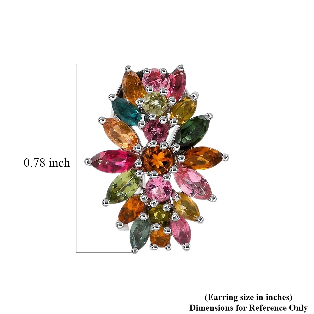 D'Joy Multi-Tourmaline 4.25 ctw Rainbow Blossom Earrings in Rhodium Over Sterling Silver (Del. In 8-10 Days)