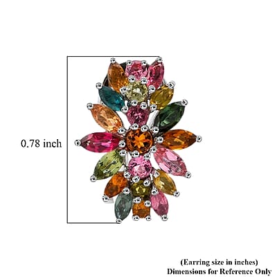 D'Joy Multi-Tourmaline 4.25 ctw Rainbow Blossom Earrings in Rhodium Over Sterling Silver (Del. In 8-10 Days)