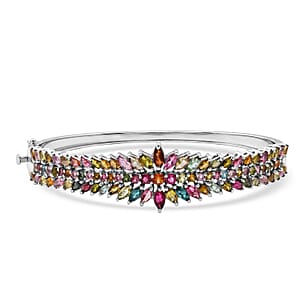 D'Joy Multi-Tourmaline 7.00 ctw Rainbow Blossom Bangle Bracelet in Rhodium Over Sterling Silver (7.25 In) (Del. In 8-10 Days)