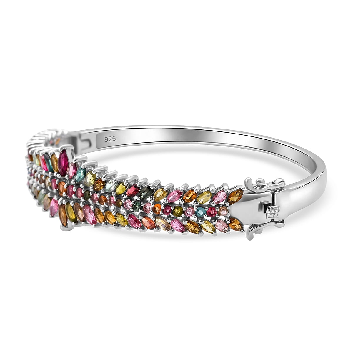 D'Joy Multi-Tourmaline 7.00 ctw Rainbow Blossom Bangle Bracelet in Rhodium Over Sterling Silver (7.25 In) (Del. In 8-10 Days) image number 3