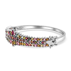 D'Joy Multi-Tourmaline 7.00 ctw Rainbow Blossom Bangle Bracelet in Rhodium Over Sterling Silver (7.25 In) (Del. In 8-10 Days)