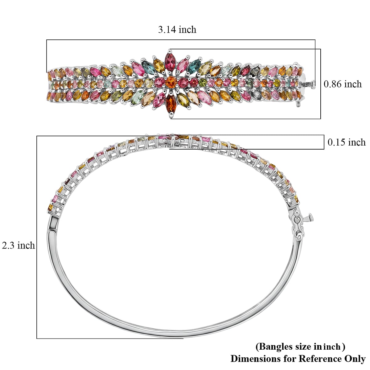 D'Joy Multi-Tourmaline 7.00 ctw Rainbow Blossom Bangle Bracelet in Rhodium Over Sterling Silver (7.25 In) (Del. In 8-10 Days) image number 5