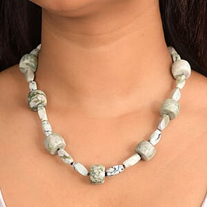 EverTrue Peace Jasper and Multi Gemstone 390.00 ctw Beaded Necklace in Platinum Bond 18 Inches