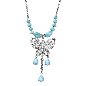 D'Joy Premium Larimar 27.40 ctw Necklace in Sterling Silver 18-20 Inches 