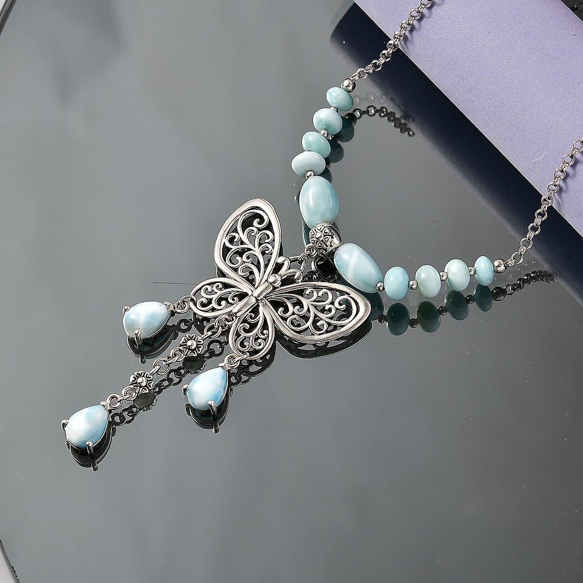 D'Joy Premium Larimar 27.40 ctw Necklace in Sterling Silver 18-20 Inches  image number 1