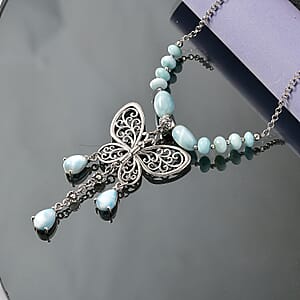 D'Joy Premium Larimar 27.40 ctw Necklace in Sterling Silver 18-20 Inches 