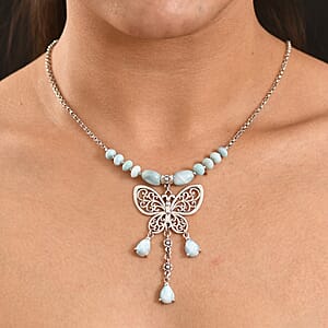 D'Joy Premium Larimar 27.40 ctw Necklace in Sterling Silver 18-20 Inches 