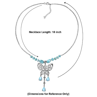 D'Joy Passport to Turkey Premium Larimar 25.85 ctw Butterfly Necklace in Sterling Silver 18-20 Inches