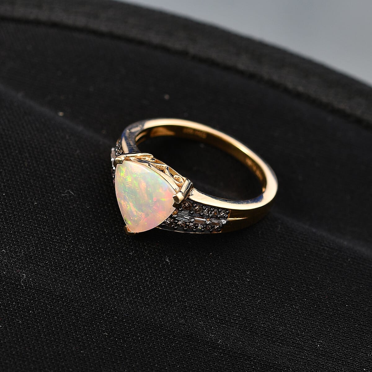 D'Joy Premium Ethiopian Welo Opal, Natural Champagne and White Diamond 2.10 ctw Ring in 18K Vermeil Yellow Gold Over Sterling Silver (Size 6.0) image number 1