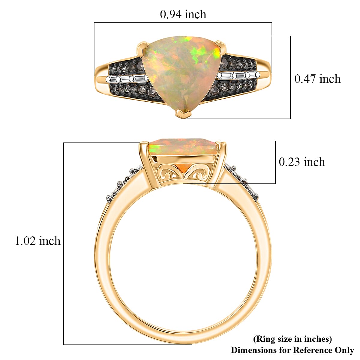 D'Joy Premium Ethiopian Welo Opal, Natural Champagne and White Diamond 2.10 ctw Ring in 18K Vermeil Yellow Gold Over Sterling Silver (Size 6.0) image number 5