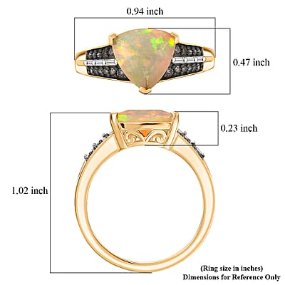 D'Joy Ethiopian Welo Opal, Natural Champagne and White Diamond Ring in 18K Vermeil YG Over Sterling Silver 2.10 ctw (Size 7.0)