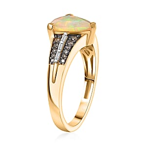 D'Joy Premium Ethiopian Welo Opal, Natural Champagne and White Diamond 2.10 ctw Ring in 18K Vermeil Yellow Gold Over Sterling Silver (Size 9.0)