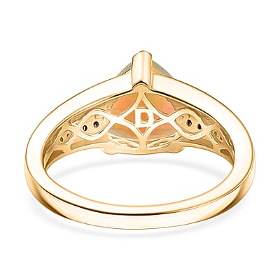 D'Joy Ethiopian Welo Opal, Natural Champagne and White Diamond Ring in 18K Vermeil YG Over Sterling Silver 2.10 ctw (Size 10.0)
