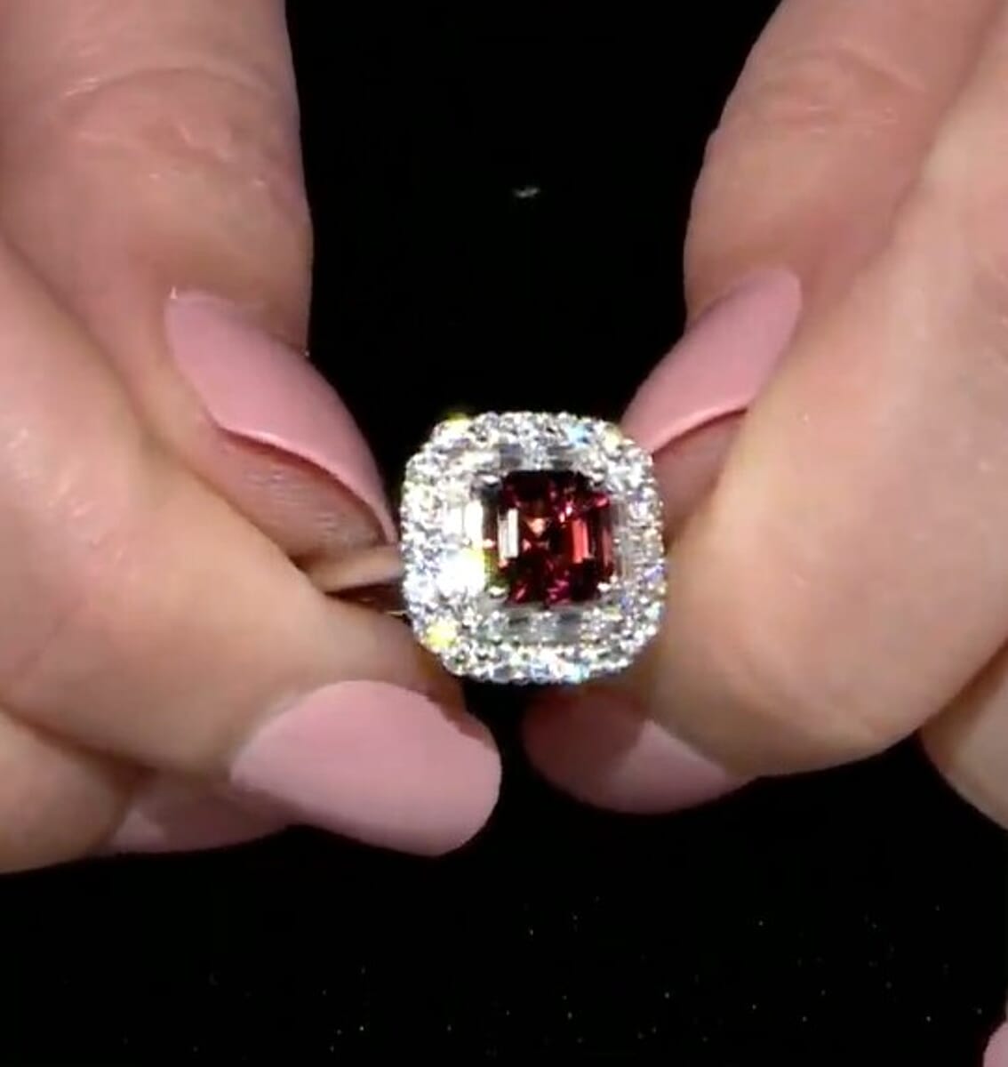 D'Joy Premium Asscher Cut Ouro Fino Rubellite, Moissanite Ring in Rhodium Over Sterling Silver (Size 10.0) (Del. in 7-10 Days) 3.35 ctw image number 1