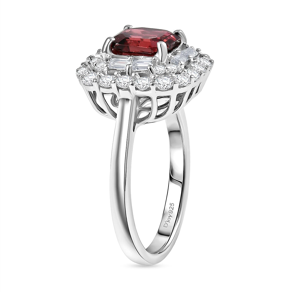 Certified & Appraised D'Joy Premium Asscher Cut Ouro Fino Rubellite and Moissanite 3.35 ctw Ring in Rhodium Over Sterling Silver (Size 10.0)