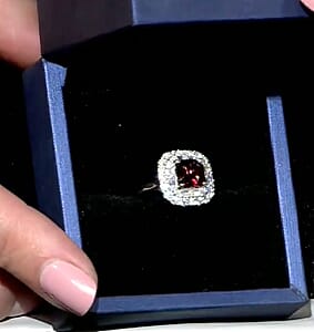 Certified & Appraised D'Joy Premium Asscher Cut Ouro Fino Rubellite and Moissanite 3.35 ctw Ring in Rhodium Over Sterling Silver (Size 10.0)