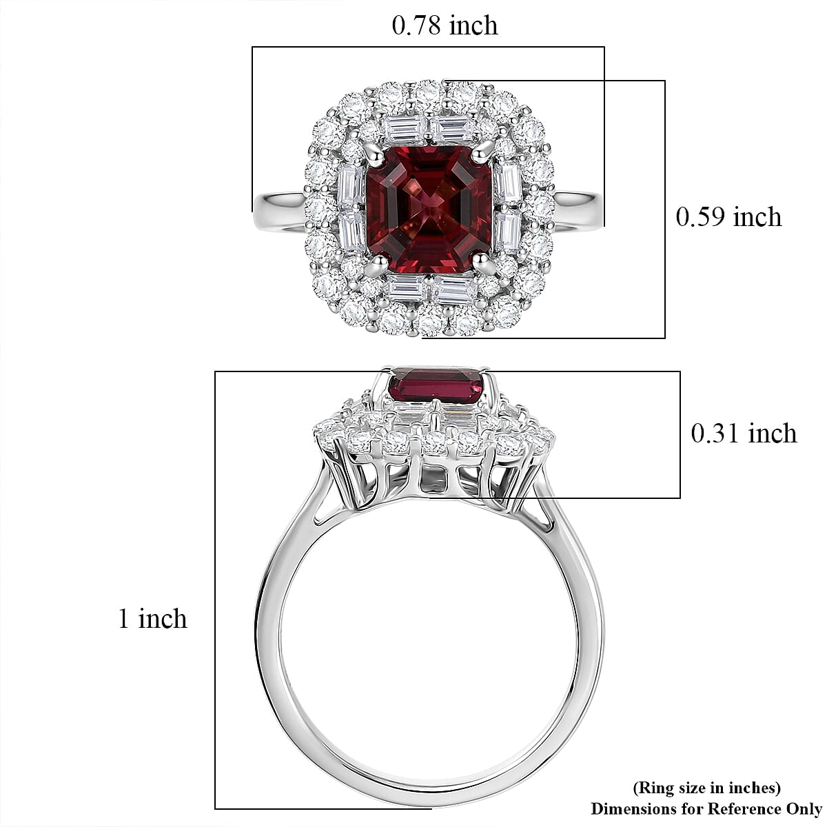 Certified & Appraised D'Joy Premium Asscher Cut Ouro Fino Rubellite and Moissanite 3.35 ctw Ring in Rhodium Over Sterling Silver (Size 10.0)