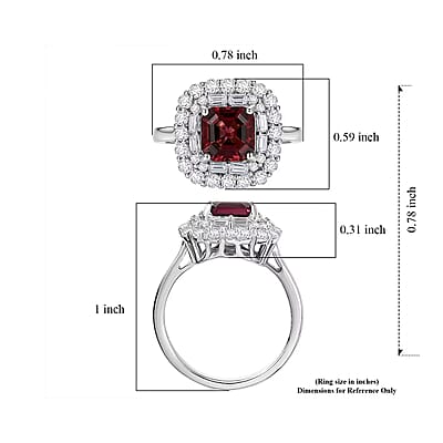 Certified & Appraised D'Joy Premium Asscher Cut Ouro Fino Rubellite and Moissanite 3.35 ctw Ring in Rhodium Over Sterling Silver (Size 10.0)
