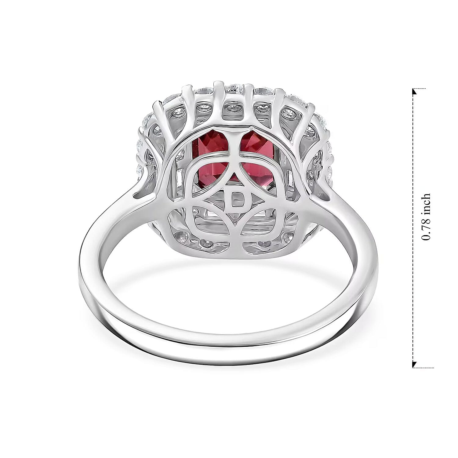 Certified & Appraised D'Joy Premium Asscher Cut Ouro Fino Rubellite and Moissanite 3.35 ctw Ring in Rhodium Over Sterling Silver (Size 10.0)