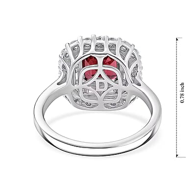 Certified & Appraised D'Joy Premium Asscher Cut Ouro Fino Rubellite and Moissanite 3.35 ctw Ring in Rhodium Over Sterling Silver (Size 10.0)