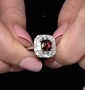 D'Joy Premium Asscher Cut Ouro Fino Rubellite and Moissanite 3.35 ctw Ring in Rhodium Over Sterling Silver (Size 6.0)