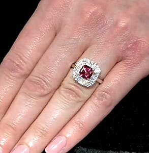 D'Joy Premium Asscher Cut Ouro Fino Rubellite and Moissanite 3.35 ctw Ring in Rhodium Over Sterling Silver (Size 6.0)