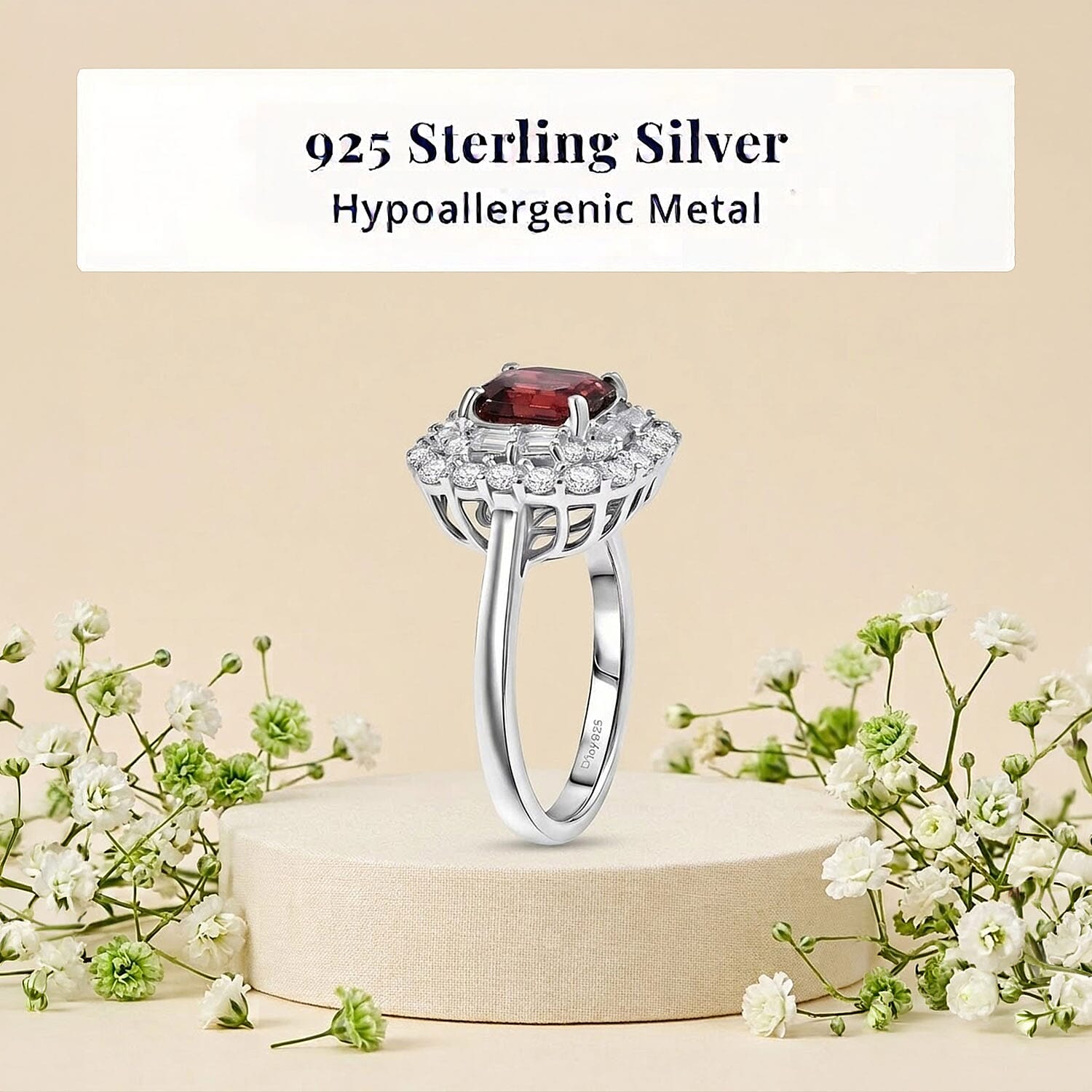 Certified & Appraised D'Joy Premium Asscher Cut Ouro Fino Rubellite and Moissanite 3.35 ctw Ring in Rhodium Over Sterling Silver (Size 6.0)