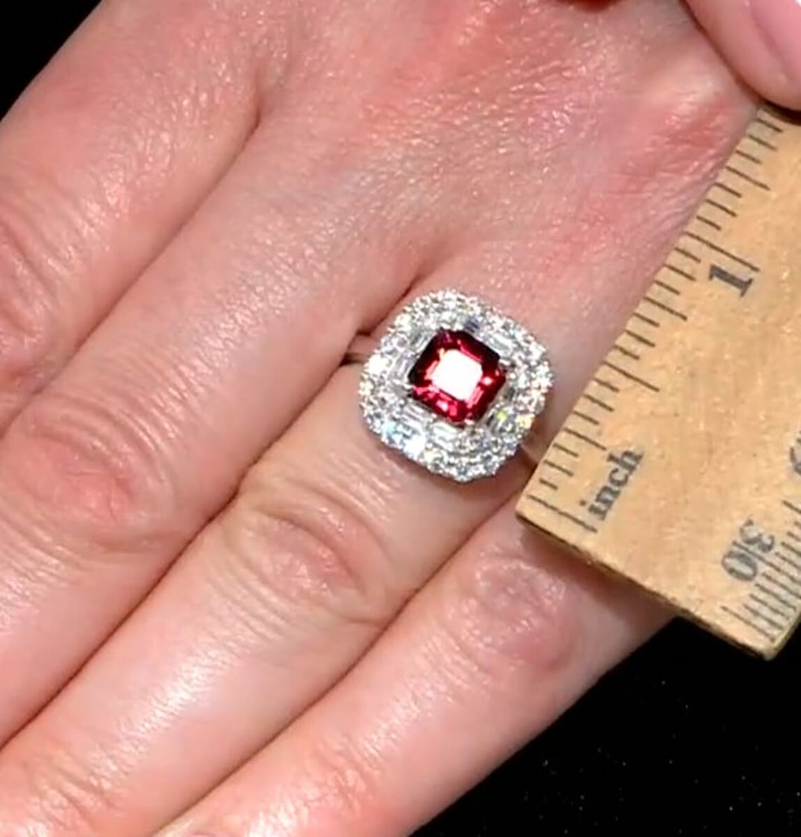D'Joy Premium Asscher Cut Ouro Fino Rubellite and Moissanite 3.35 ctw Ring in Rhodium Over Sterling Silver (Size 6.0) image number 4