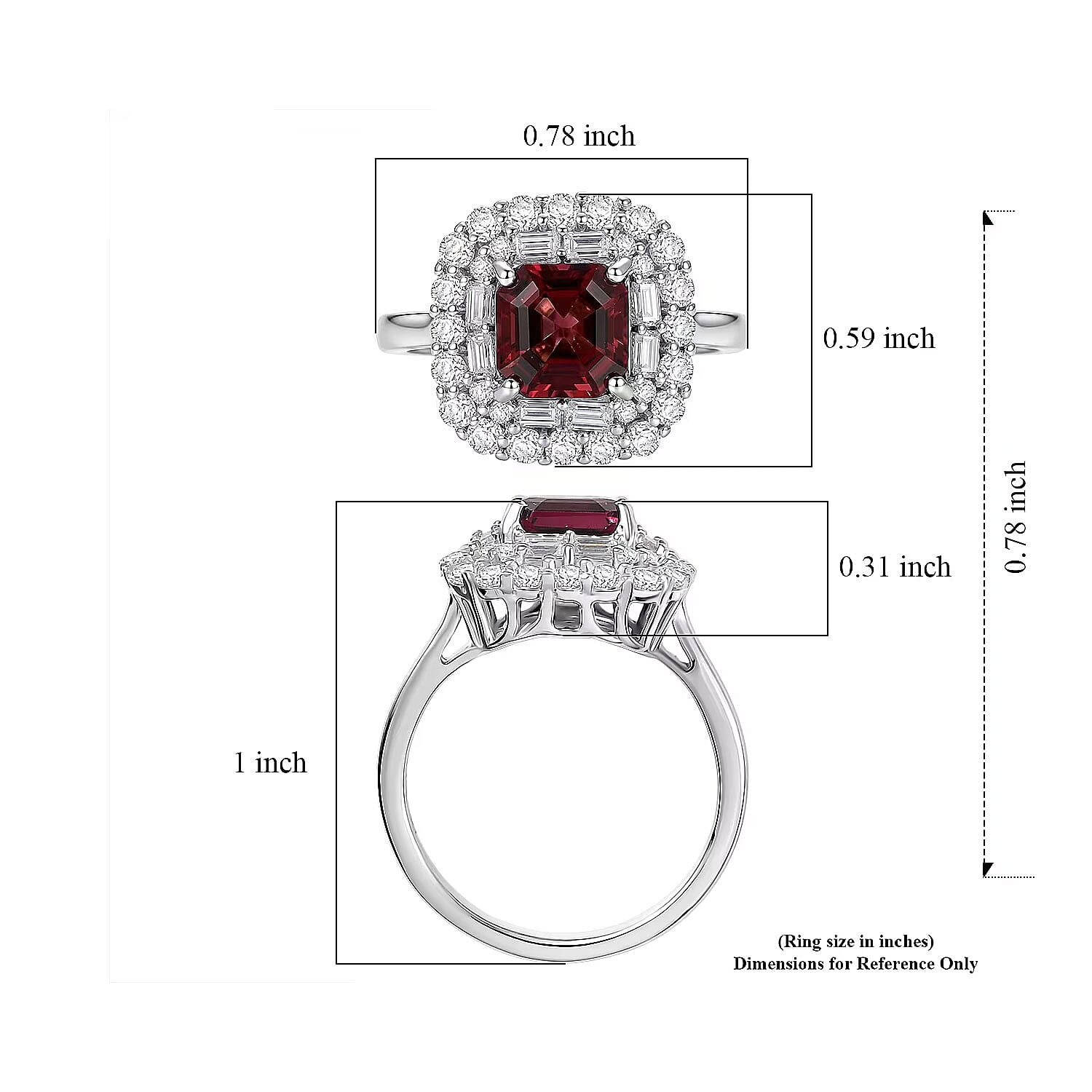 Certified & Appraised D'Joy Premium Asscher Cut Ouro Fino Rubellite and Moissanite 3.35 ctw Ring in Rhodium Over Sterling Silver (Size 6.0)