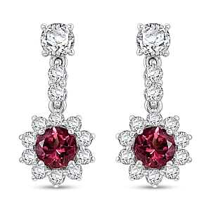 Certified & Appraised D'Joy Premium Ouro Fino Rubellite and Moissanite 2.35 ctw Earrings in Rhodium Over Sterling Silver