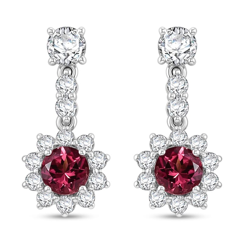 Certified & Appraised D'Joy Premium Ouro Fino Rubellite and Moissanite 2.35 ctw Earrings in Rhodium Over Sterling Silver