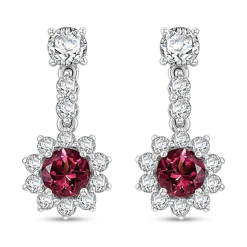 Certified & Appraised D'Joy Premium Ouro Fino Rubellite and Moissanite 2.35 ctw Earrings in Rhodium Over Sterling Silver