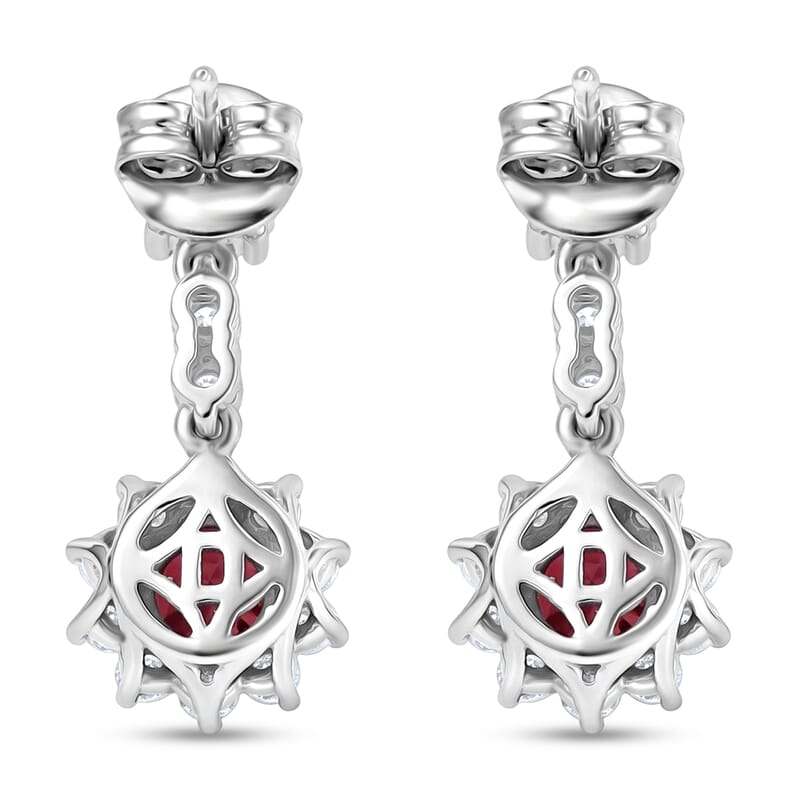 Certified & Appraised D'Joy Premium Ouro Fino Rubellite and Moissanite 2.35 ctw Earrings in Rhodium Over Sterling Silver