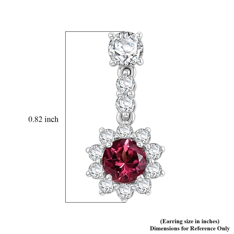 Certified & Appraised D'Joy Premium Ouro Fino Rubellite and Moissanite 2.35 ctw Earrings in Rhodium Over Sterling Silver