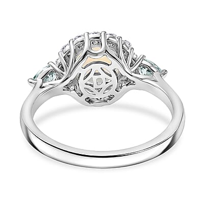 D'Joy Premium Ethiopian Welo Opal with Blue and White Moissanite 2.00 ctw Ring in Rhodium Over Sterling Silver (Size 6.0)